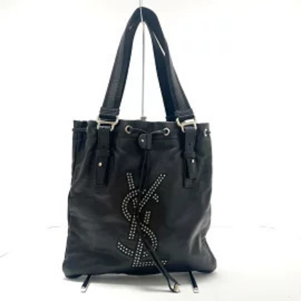 Saint Laurent Yves Rive Gauche YSL Kahala Tote Bag Studded Black Leather